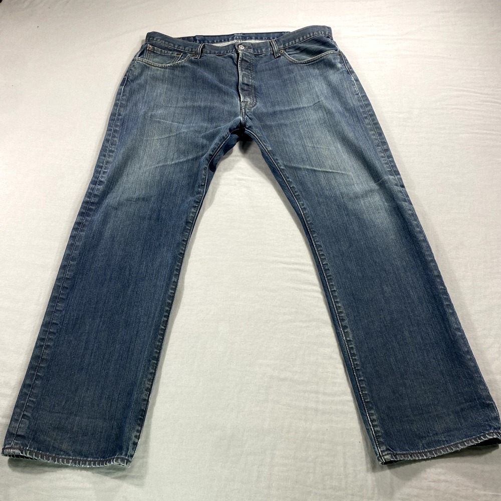 Levis 501 Jeans Mens 40x32 Blue Straight Leg Distressed Denim Adult *